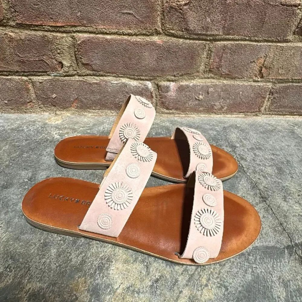 Lucky Brand Adalyn Leather Slide Sandals - Blush Pink / Nude Size 8